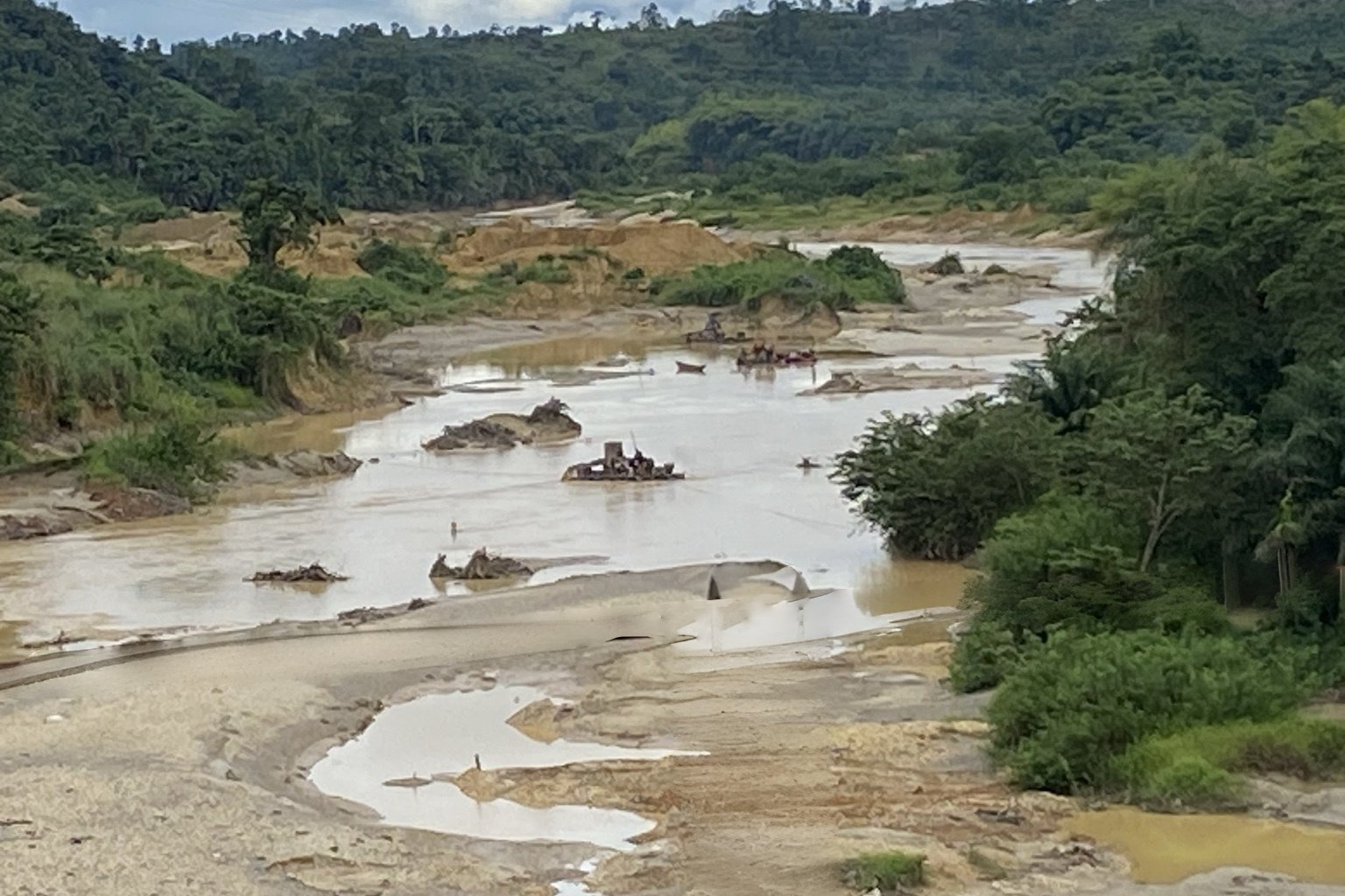 Aerial view of the Ankobra River before improvements